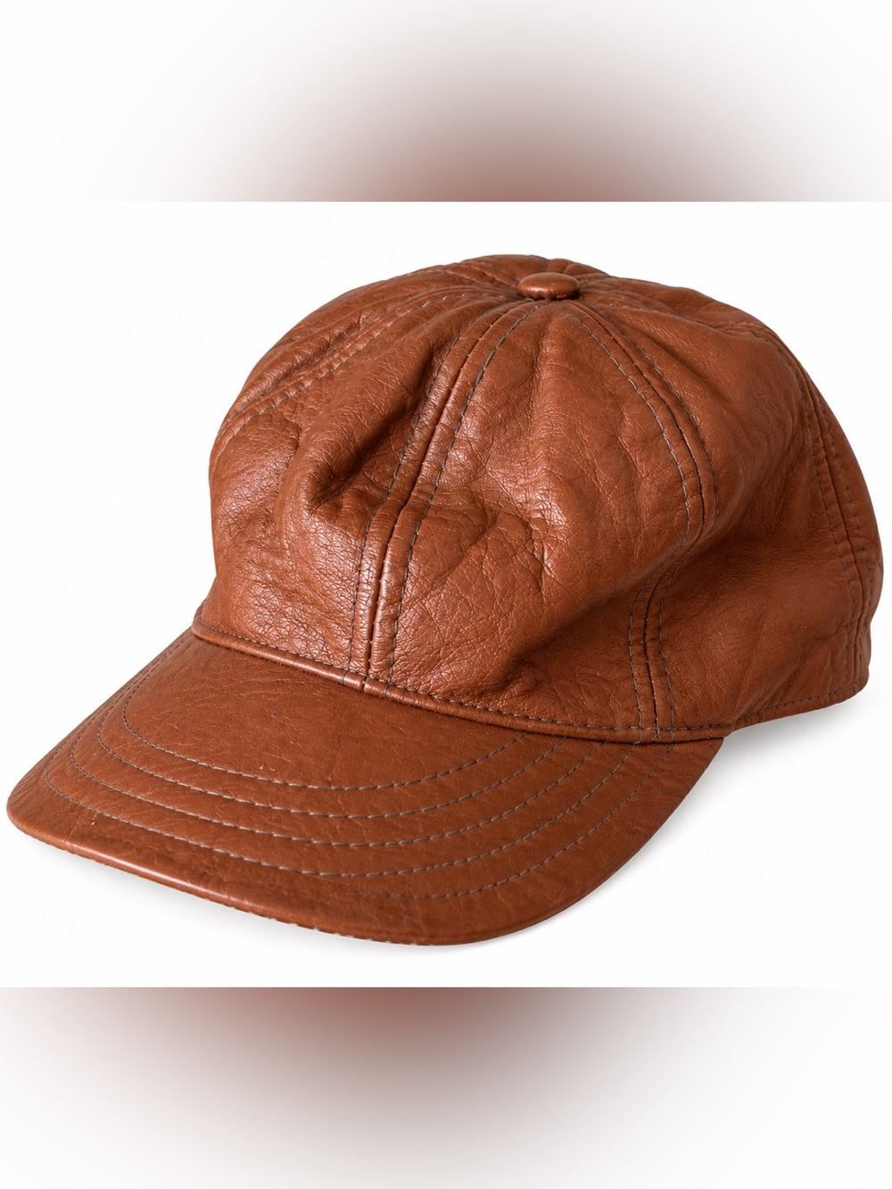 Men's Leather Baseball Cap Brown Cognac Y2K Indie Western